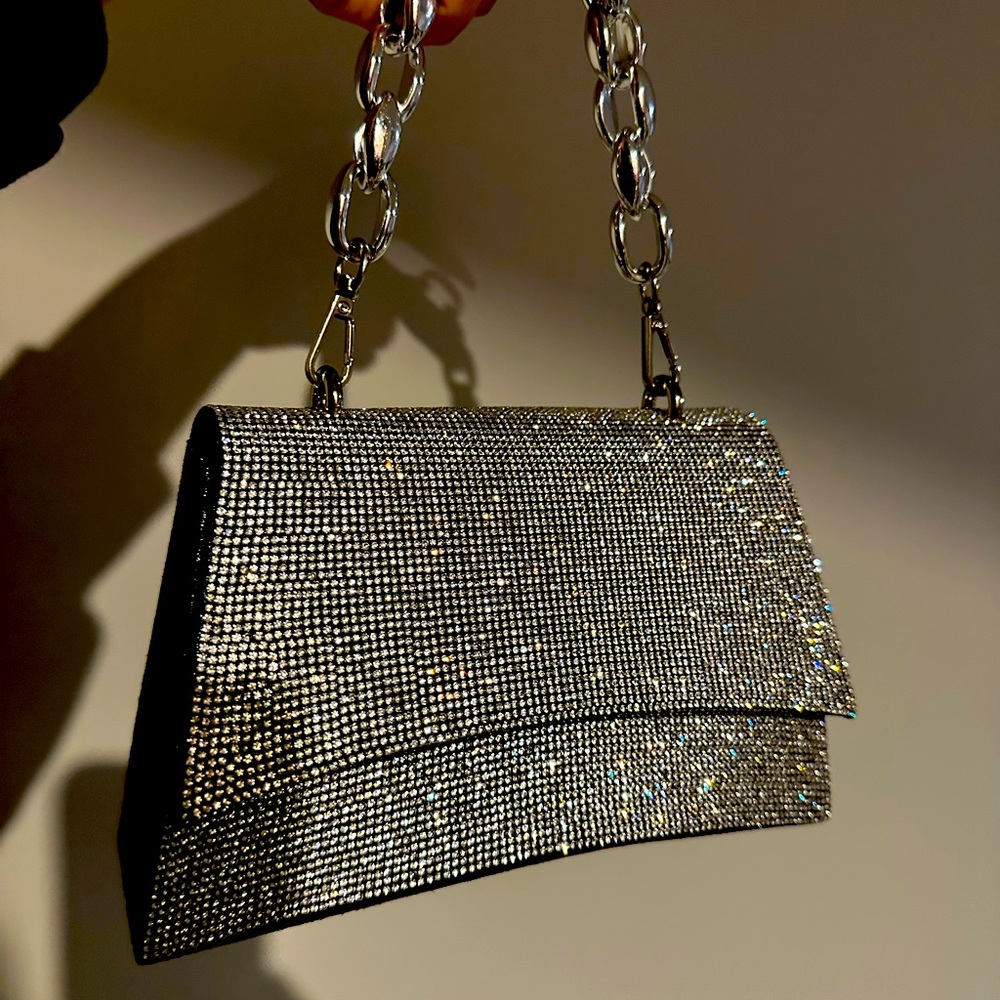 Silver rhinestone and black purse